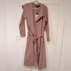 Lavender sweater coat with tie waist